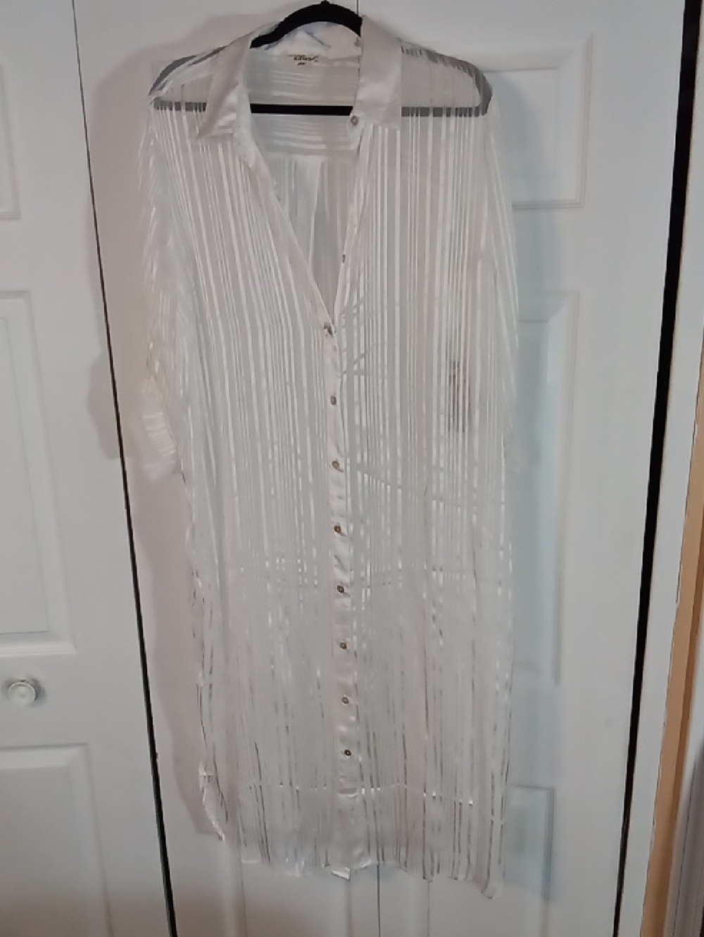Blush White Sheer Pleated Button-Front Cover-Up